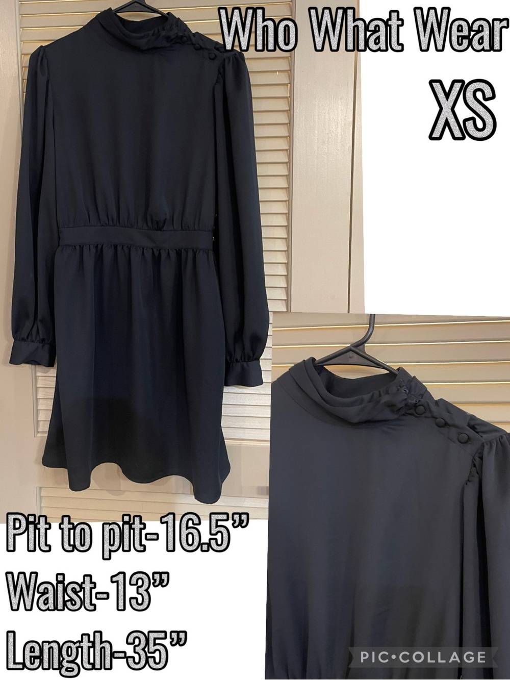 Who What Wear Black Long-Sleeve High-Neck Button Dress